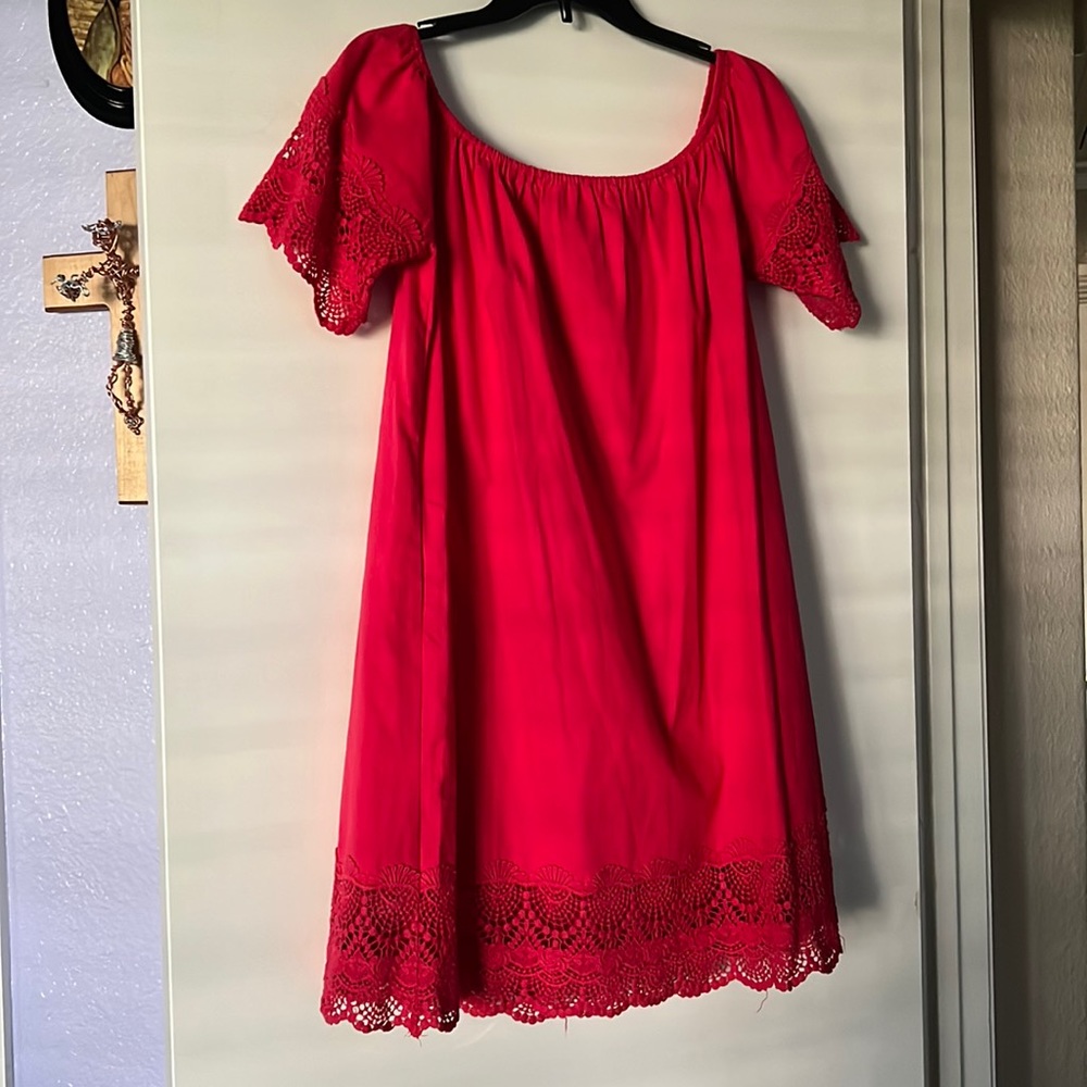 Esley Maroon Shoulder Lace Dress